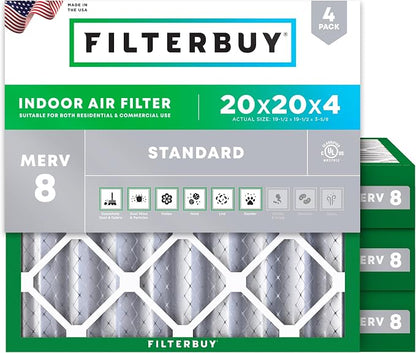 Filterbuy 20x20x4 Air Filter MERV 8 Essential Dust & Allergy Defense, by Filterbuy
