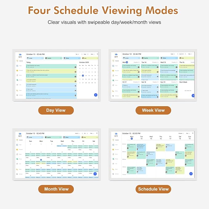 24" Smart Calendar Digital Chore-Chart-for-Planner - Touchscreen Display Electronic Calendar for Family Schedules, 32GB, Auto-Sync Google iCloud Outlook Calendars, Wall Mounted Household Organization