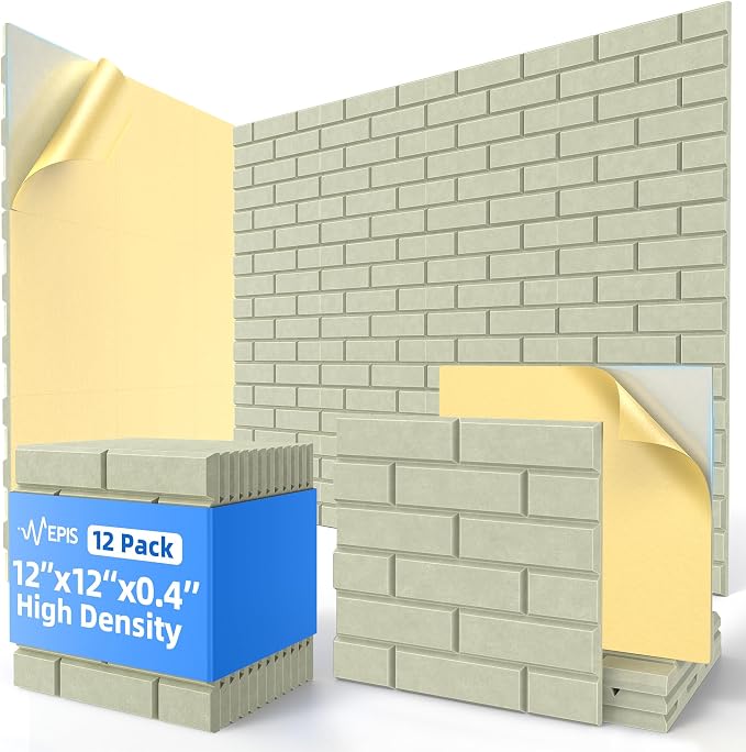 12 Pack Acoustic Panels with Self Adhesive, Soundproof Wall Panels, Brick Sound by NEPIS