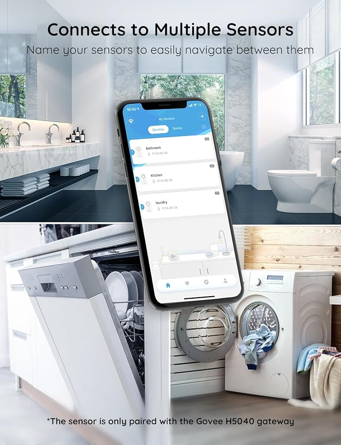 Govee Water Leak Detectors 2 Pack, 100dB Adjustable Audio Alarm Sensor, Sensitive Leak and Drip Alert, for Kitchen Bathroom Basement (Cannot Connect to Wi-Fi Directly)