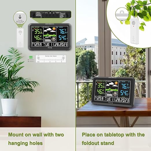 DreamSky Weather Station Indoor Outdoor Thermometer Wireless with Digital Atomic Clock for Home, Large Display with Dimmer, USB Port, Inside Outside Temperature Humidity Monitor (Adapter Powered)