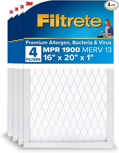 Filtrete 16x20x1 AC Furnace Air Filter, MERV 13, MPR 1900, Premium Allergen by Filtrete