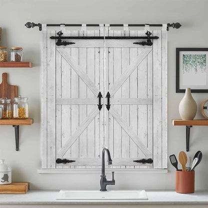 Farmhouse Wood Grain Bathroom Curtains 63 Inch Length, Window Curtains Tab Top - Image 3