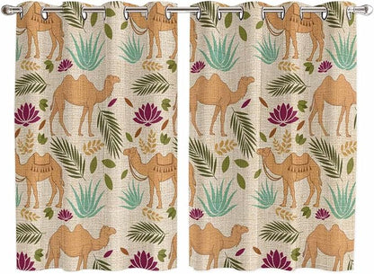2 Panel Kitchen Cafe Curtains, Desert Camels Sunlight Filtering Nature Air by Hokiten