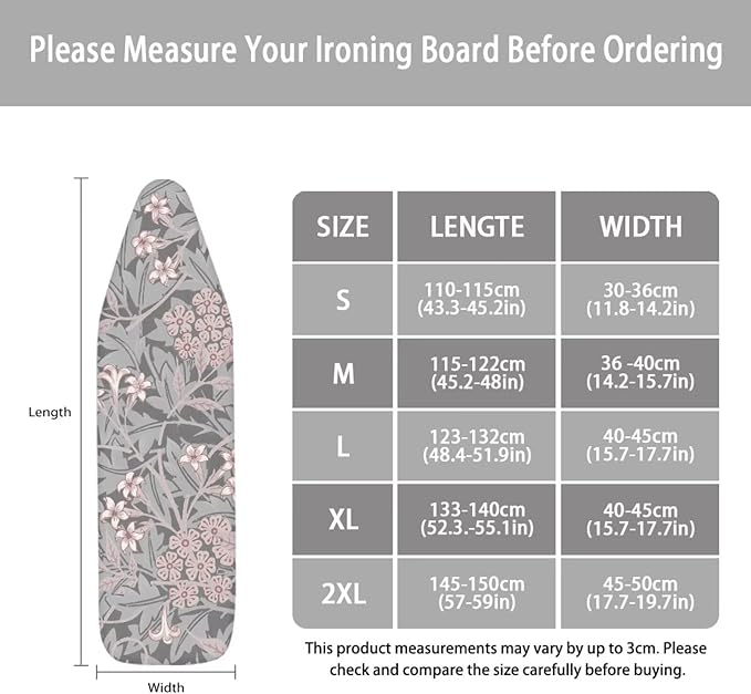 ZCFYGDX William Morris Prints Ironing Board Cover Decor, Resist Scorching & Staining, Easy Install Resistant Elastic Edges,3 Nylon Buckle Fasteners Straps,Relaxing Breathable Ironing Experience 2XL
