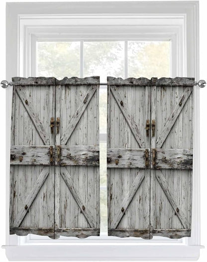 Vintage Gate Tier Curtains 45 Inches Long, Farmhouse Wooden Grain Shabby Chic by Unknown
