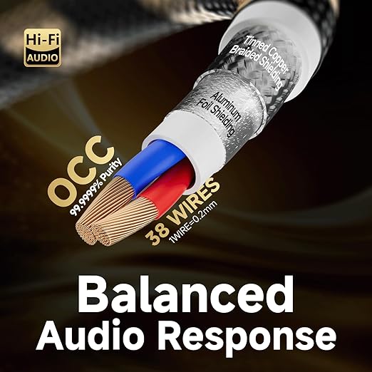 TODN Audiophile RCA Cables HiFi RCA Audio Cable with O-C-C Core, Dual Shielded for Home Stereo System (1.64ft/0.5m, 1 Pair)