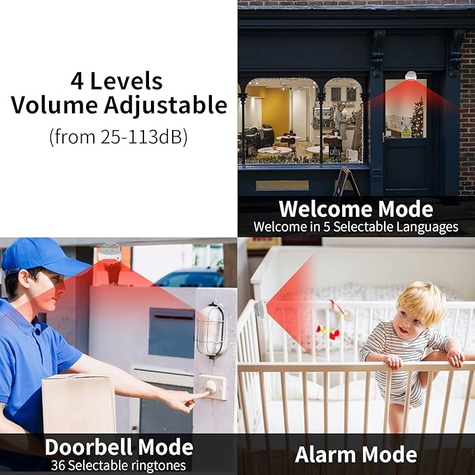 KCMYTONER Wireless Motion Sensor Detector Security Alarm Chime, Motion Sensor Doorbell, Door Chime for Business Entry, Shop Store Office Home Front Door Entry, 1 Receiver 1 Motion Sensor 1 Remote