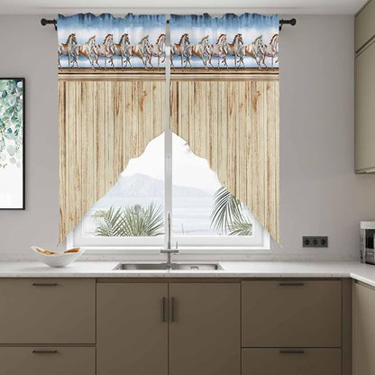 Western Horse Swag Valances for Windows, Farmhouse Wooden Grain Vintage Cowboy - Image 8