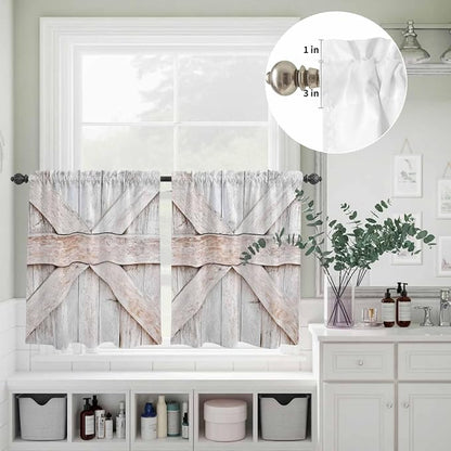 Kitchen Window Curtains Valance and Tier Set, Farmhouse Retro Wooden Barn Rod - Image 6