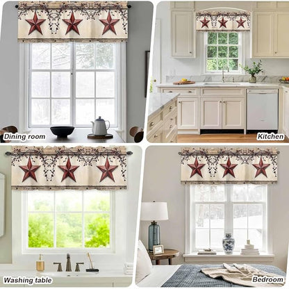 Farmhouse American Valances for Windows, Country Star Berries Vintage Wood - Image 7