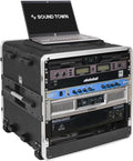 Sound Town Lightweight 10U PA DJ Rack/Road Case with 9U Rack Space, ABS Construction, 19” Depth, Retractable Handle, Wheels and Heavy-Duty Latches (STRC-A10UT)