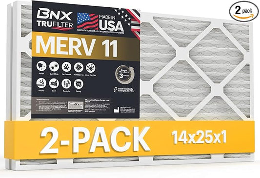 BNX 14x25x1 MERV 11 Air Filter 2 Pack by BNX