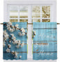 Farmhouse Wooden Grain Kitchen Curtains, Vintage Shabby Chic Flower Blue Light by Unknown