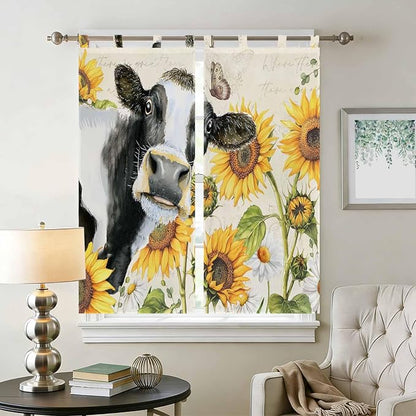 Yellow Sunflowers Bathroom Curtains 63 Inch Length, Window Curtains Tab Top - Image 2
