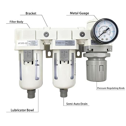 XingNEeng 3/8" NPT Compressed Air Filter Regulator Lubricator Combo, Water/Oil - Image 2