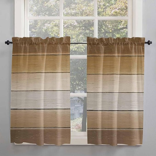 Vintage Brown Gradient Wood Grain Window Valance Curtains, Farmhouse Wood Barn by IDOWMAT