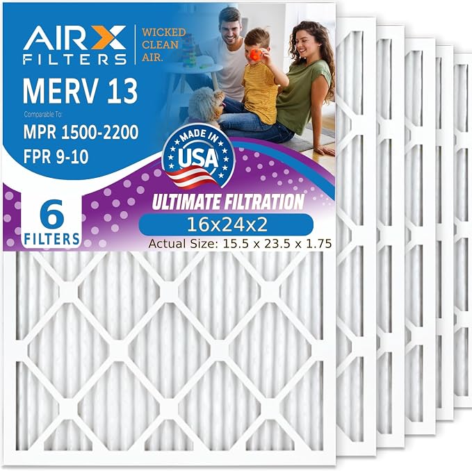 AIRX FILTERS WICKED CLEAN AIR. 16x24x2 Air Filter MERV 13 Electrostatic Pleated by AIRXFILTERSWICKEDCLEANAIR