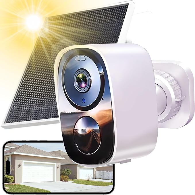 HITELLARCAM 2025 Upgraded 2K Security Cameras Wireless Outdoor with Solar Panels, Free Cloud Storage, AI Motion Detection Spotlight Siren Alarm Outdoor Camera Wireless, 2-Way Talk, IP66 Waterproof