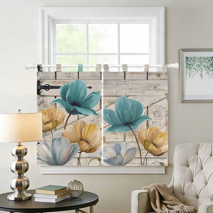 Watercolor Flowers Bedroom Curtains 63 Inch Length, Window Curtains Tab Top - Image 2