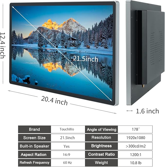 TouchWo 21.5 inch Android 12 Touchscreen Monitor Tablet, 16:9 FHD 1080P, WiFi & BT, Built-in Speakers, RK3588 4GB RAM & 64GB ROM, Smart Board for Classroom, Meeting & Game