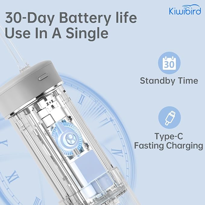 KIWIBIRD Mini Water Flosser for Travel, Ultra-Portable Cordless Oral Irrigator with UVC Light, IPX8 Waterproof 3 Modes, 230mL Teeth Cleaner for Tonsil Stones & Braces Care - Home & Travel (Green)