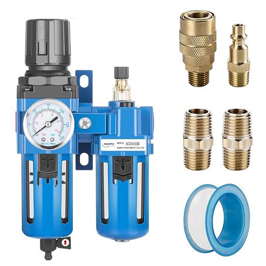 NANPU 3/8" NPT Compressed Air Filter Regulator Lubricator Combo, Water/Oil Trap by NANPU