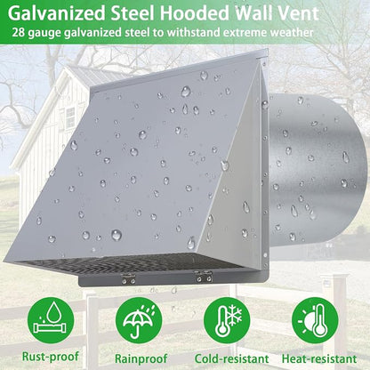 10 Inch Hooded Wall Vent with Screen and Damper, Outdoor Wall Exhaust Vent - Image 4