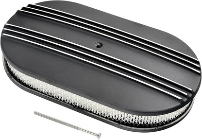 15" Black Aluminum Air Cleaner Assembly Kit Alloy Oval Partial Half Finned by TBAPFS
