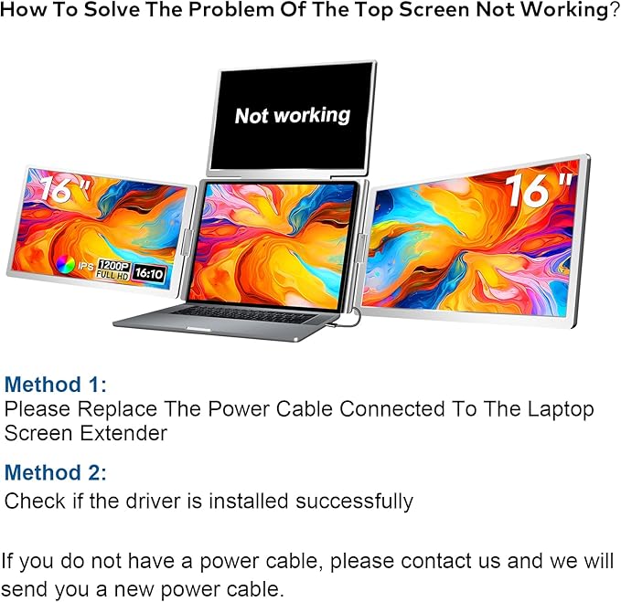 FOPO 16" Laptop Screen Extender Monitor Portable, Quad Monitor, Just 1 Cable for 3 Screens, FHD 1200P IPS Laptop Extender Compatible with Wins/Mac for 13.6" - 18.5" Laptops