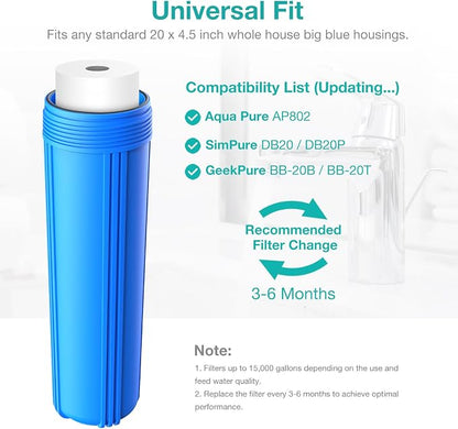 SimPure Sediment Water Filters, 5 Micron 20" x 4.5" Whole House Water Filter - Image 6