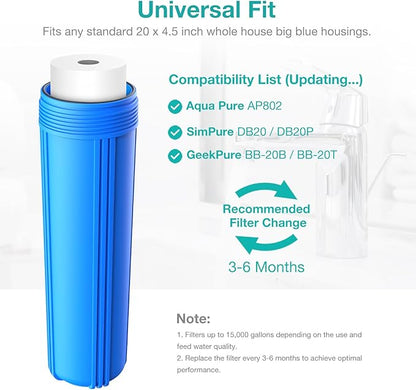 SimPure Sediment Water Filters, 5 Micron 20" x 4.5" Whole House Water Filter - Image 7