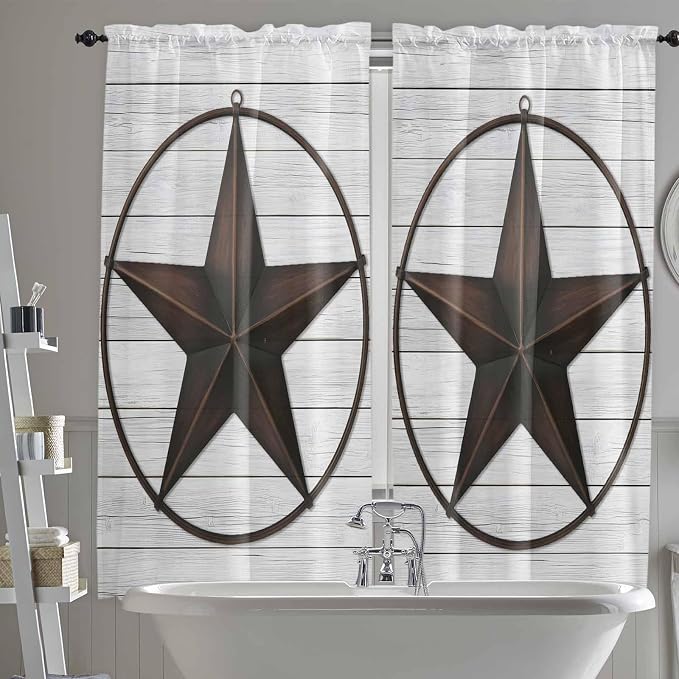 Vintage Farm Western Star Window Valance Curtains, 2 Panel by IDOWMAT