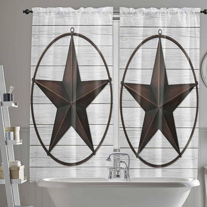 Vintage Farm Western Star Window Valance Curtains, 2 Panel by IDOWMAT