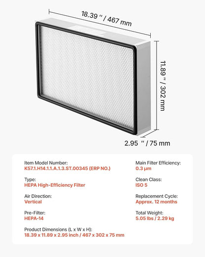 VEVOR Laminar Flow Hood Filter, 18.39 x 11.89 x 2.95 in, 1 Piece HEPA Filter - Image 7