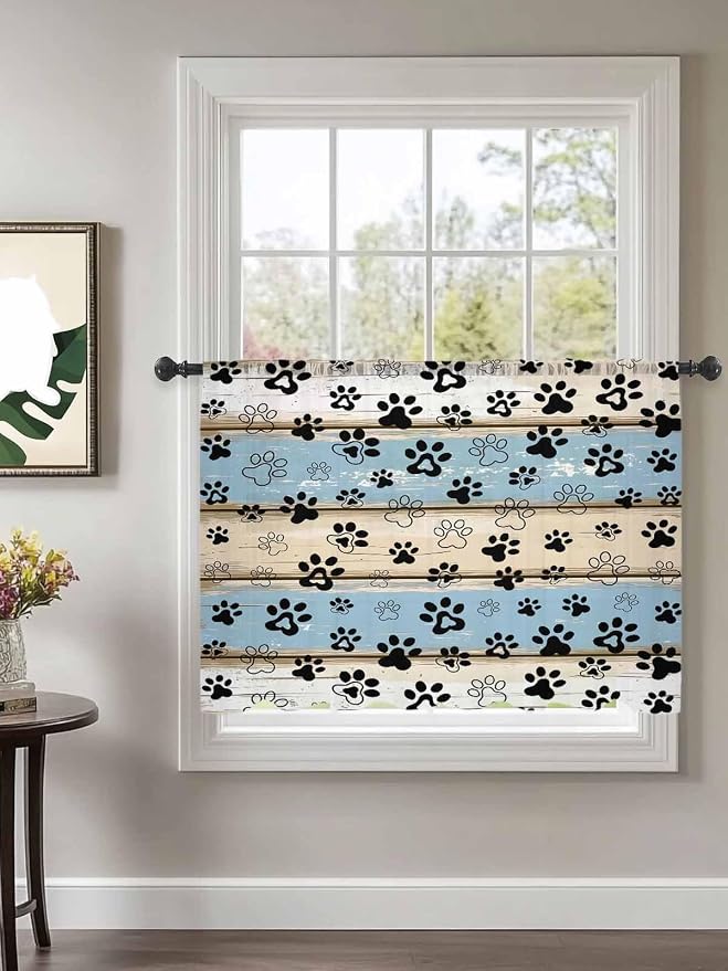Sheer Curtains 45 Inch Length, Vintage Farmhouse Rustic Wooden Grain Privacy - Image 2