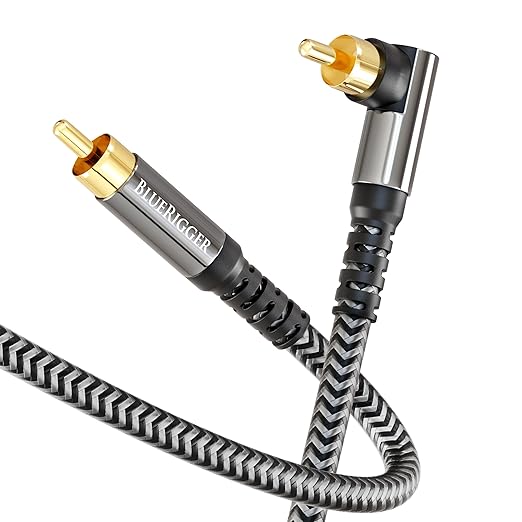 BlueRigger Subwoofer Cable 90D (35FT, RCA Audio, Dual Shielded, Gold Plated, Right Angled Male RCA Connectors) – Compatible with Subwoofer, Amplifier, Home Theater