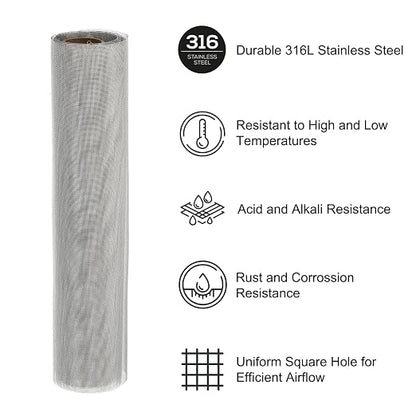 PATIKIL 40" L x 10" W Woven Wire Mesh, 40 Mesh 316L Stainless Steel Air Vent - Image 3