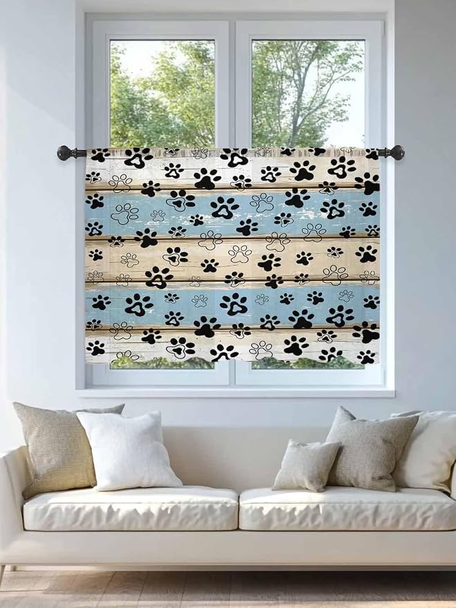 Sheer Curtains 54 Inch Length, Vintage Farmhouse Rustic Wooden Grain Privacy - Image 4