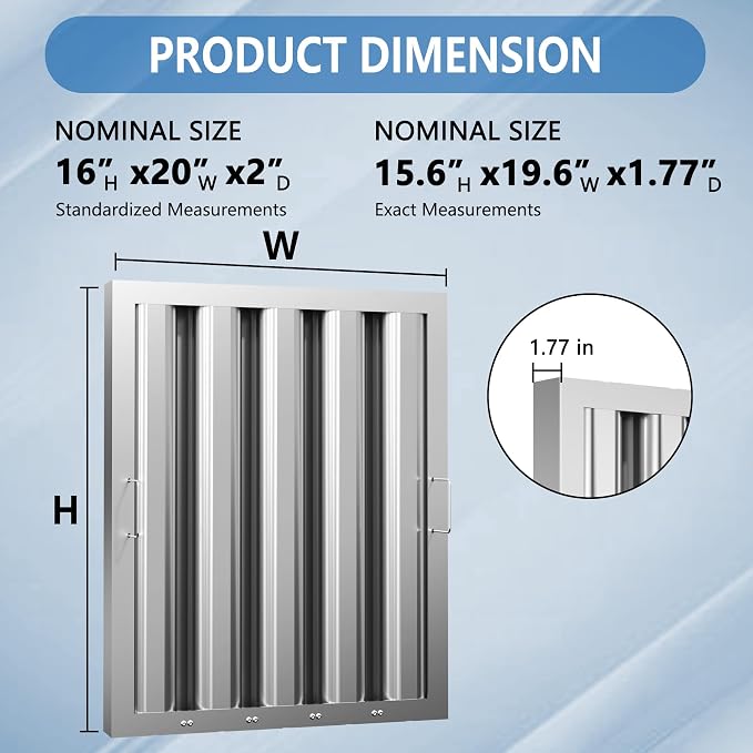 Stainless Steel Commercial Kitchen Hood Filter 19.5 W x 15.5 H Inch Range Hood - Image 2