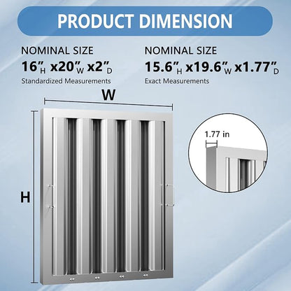 Stainless Steel Commercial Kitchen Hood Filter 19.5 W x 15.5 H Inch Range Hood - Image 2