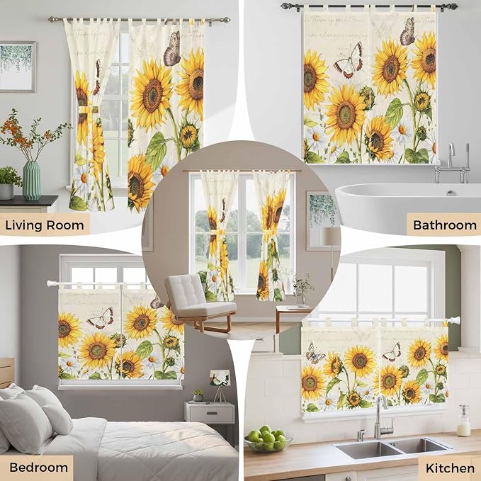 Farm Sunflowers Bathroom Curtains 63 Inch Length, Window Curtains Tab Top - Image 7