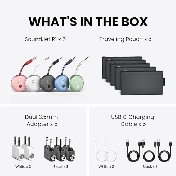Avantree SoundJet R1 – 25Hr Airplane Bluetooth Adapter for All AirPods (Pro/Max) with Qualcomm Chipset & aptX Adaptive, Wireless Audio Transmitter for Flight Travel, Works with Bose & Other Headphones