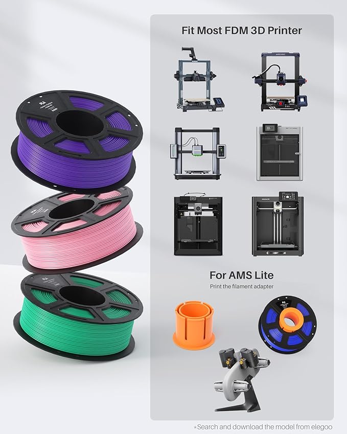 ELEGOO PLA Filament 1.75mm Black 2KG, 3D Printer Filament Dimensional Accuracy +/- 0.02mm, 2pcs 1kg Spool(2.2lbs) Fit Most FDM 3D Printers