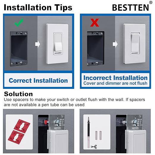 BESTTEN 2 Pack Almond Dimmer Wall Light Switch, Compatible with Dimmable LED, CFL, Incandescent and Halogen Bulb, Single Pole or 3-Way Dimmer Switches, 120VAC, Decorator Wall Plate Included