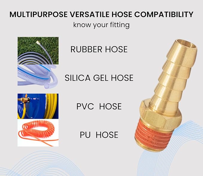 2 Pack Brass Air Hose Barb Fittings Adapter Set, 3/8 Inch Barb to 1/4 Inch NPT - Image 4
