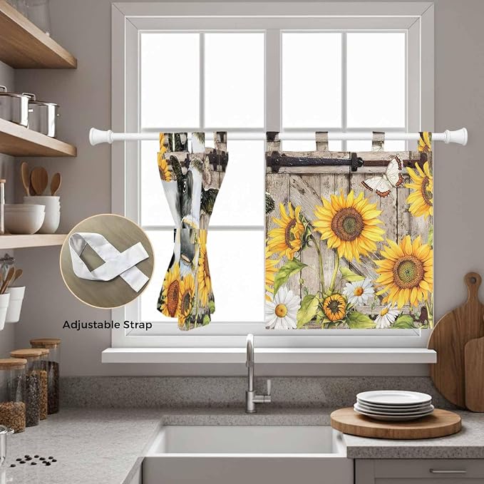 Retro Farmhouse Flower Kitchen Curtains 36 Inch Length, Small Window Curtains - Image 5