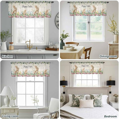 Easter Sheer Valances for Windows 42"x12", Light Filtering Kitchen Curtains - Image 5