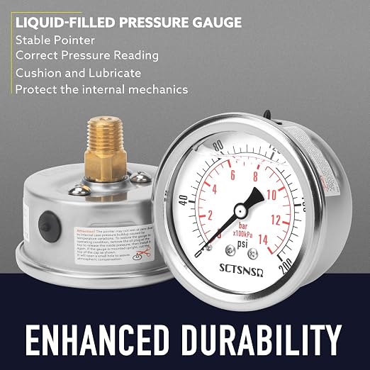 2-1/2" Dial Size, 0-200 Psi Pressure Gauge, Glycerin Liquid Filled, 1/4" NPT - Image 3