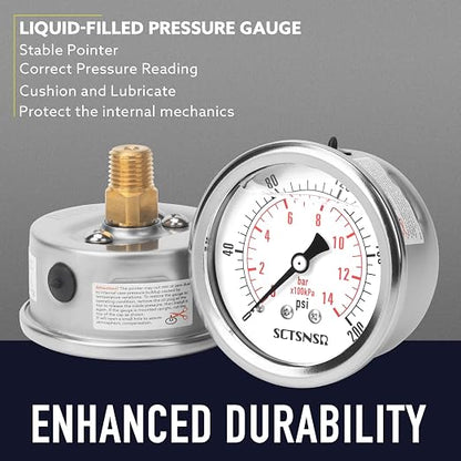 2-1/2" Dial Size, 0-200 Psi Pressure Gauge, Glycerin Liquid Filled, 1/4" NPT - Image 3